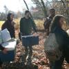 The students head into the woods in CAMP BLOOD FIRST SLAUGHTER from Polonia Brothers / Sterling Entertainment. The movie stars (from left to right) Sarah Ryan, Ashley Wray, Houston Baker, Joshua Pollitt, and Kelsey Kaufmann.