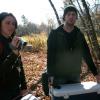 Marcy (Ashley Wray) and Victor (Houston Baker) at the entrance to the woods in CAMP BLOOD FIRST SLAUGHTER from Polonia Brothers / Sterling Entertainment.